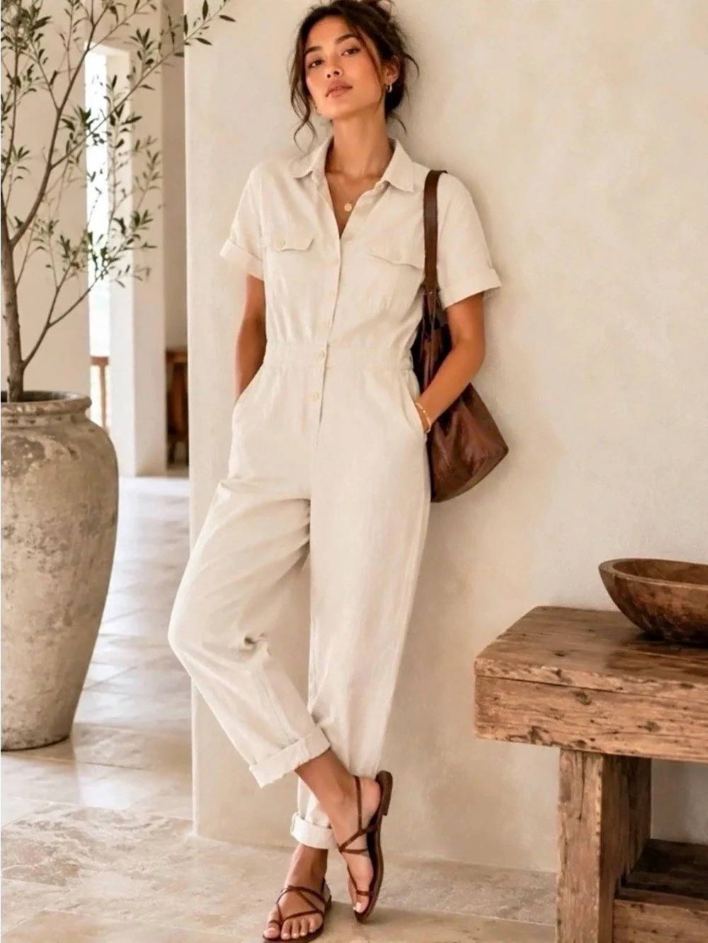 Universal Thread Women's Short Sleeve Button-Front Boilersuit White